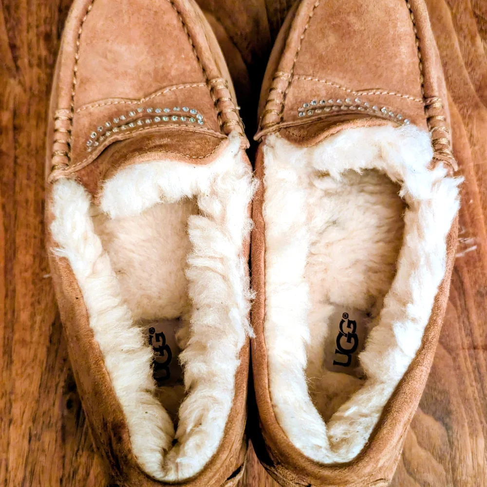 UGG Chestnut Shearling-Lined Moccasin Slippers